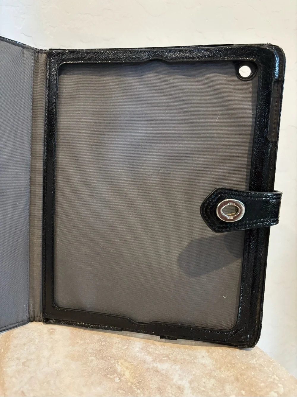 Coach Purple Leopard Print Tablet Folio Case with Turn-Lock Closure